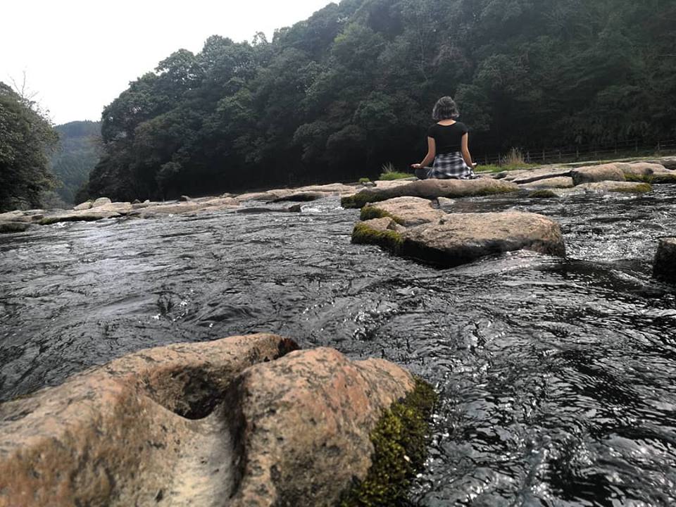 outdoor yoga healthy active meditation river japan miyazaki